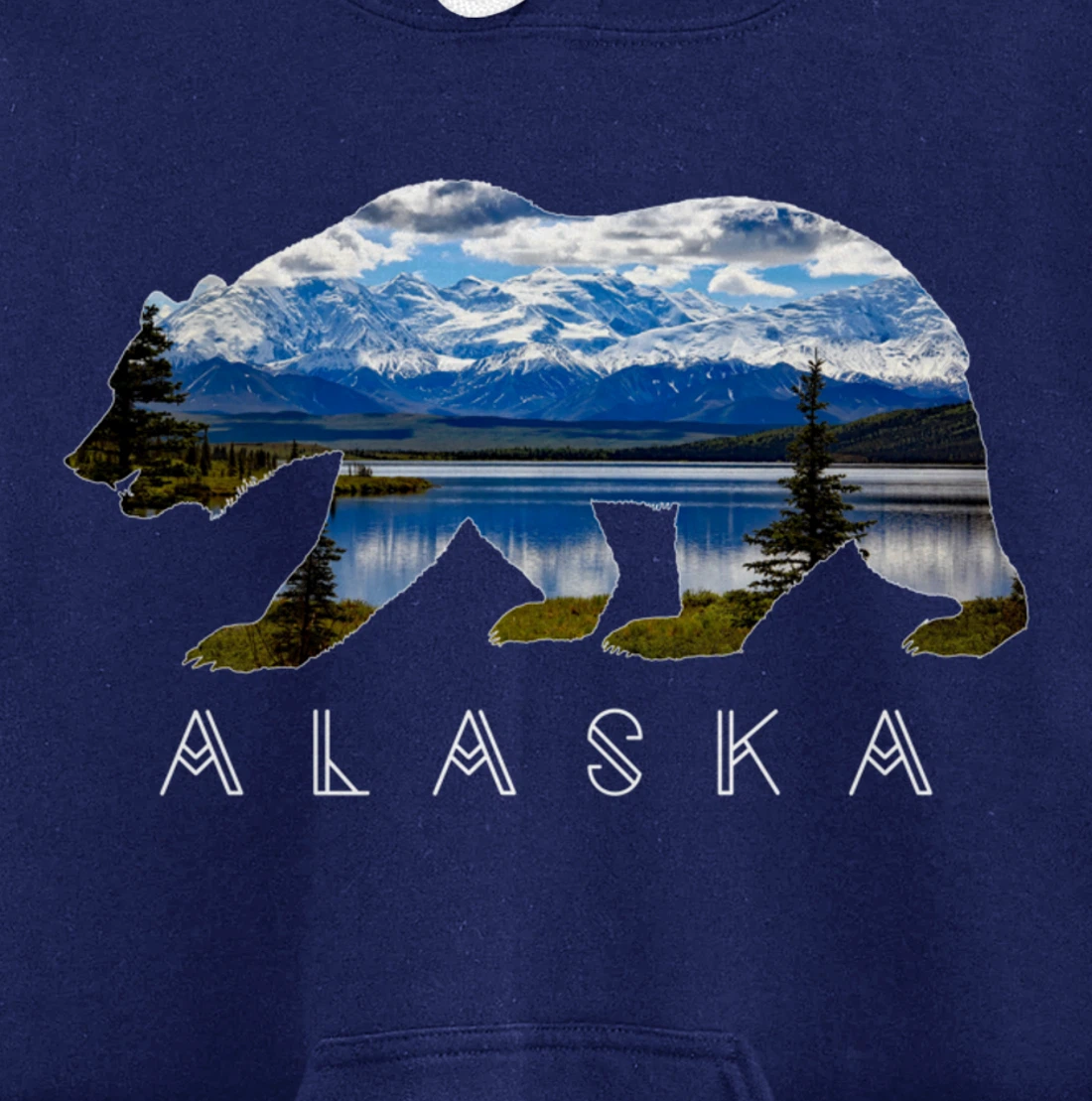 Alaskan Bear with Lake & Mountain Souvenir HOODIE Pullover Hoodie