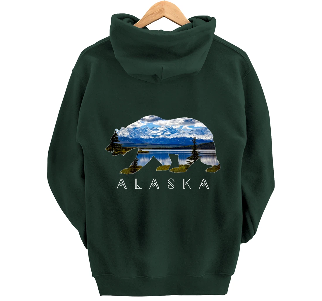 Alaskan Bear with Lake & Mountain Souvenir HOODIE Pullover Hoodie