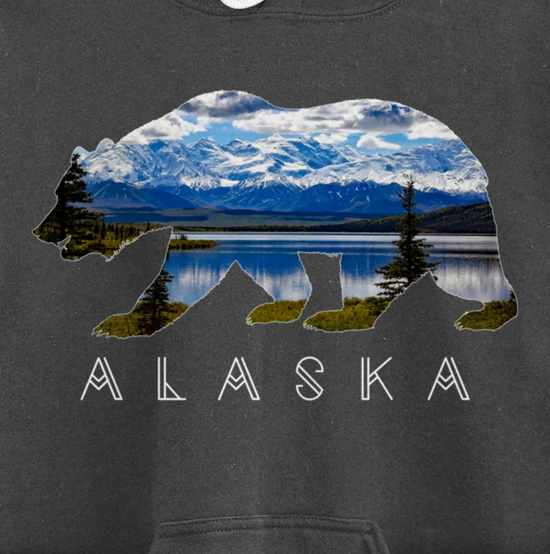 Alaskan Bear with Lake & Mountain Souvenir HOODIE Pullover Hoodie