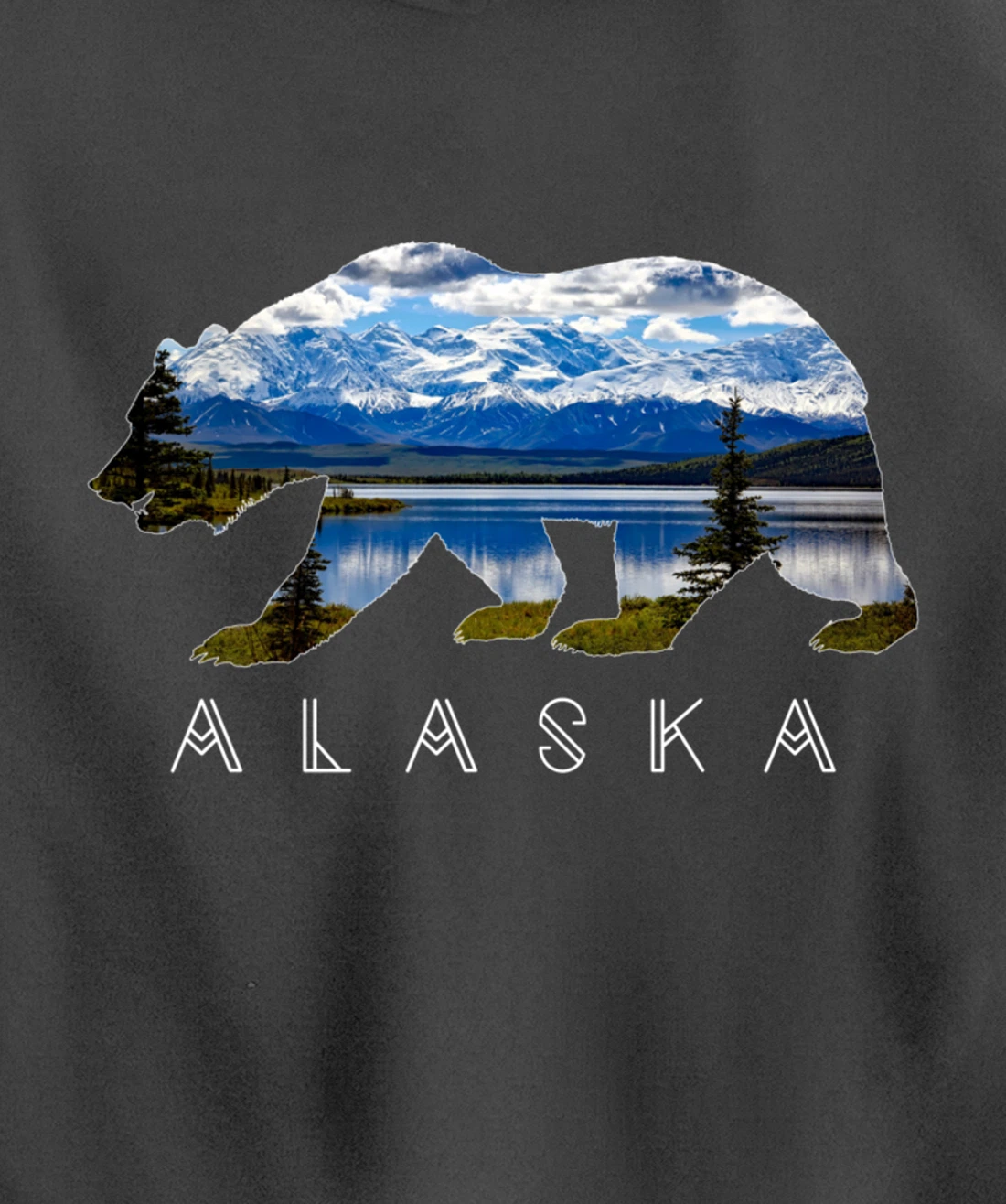 Alaskan Bear with Lake & Mountain Souvenir HOODIE Pullover Hoodie