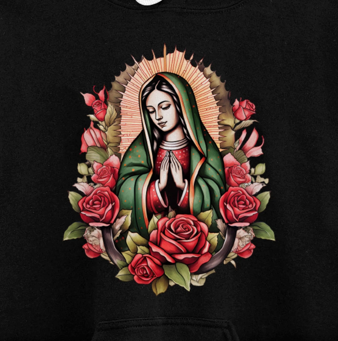 Our Lady Virgen De Guadalupe Virgin Mary Floral Pullover Hoodie