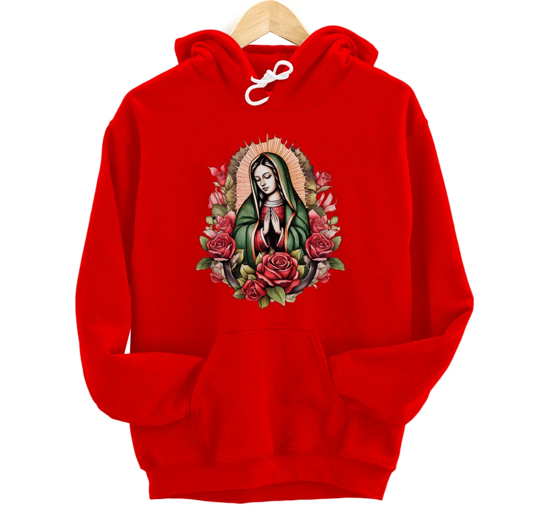 Our Lady Virgen De Guadalupe Virgin Mary Floral Pullover Hoodie