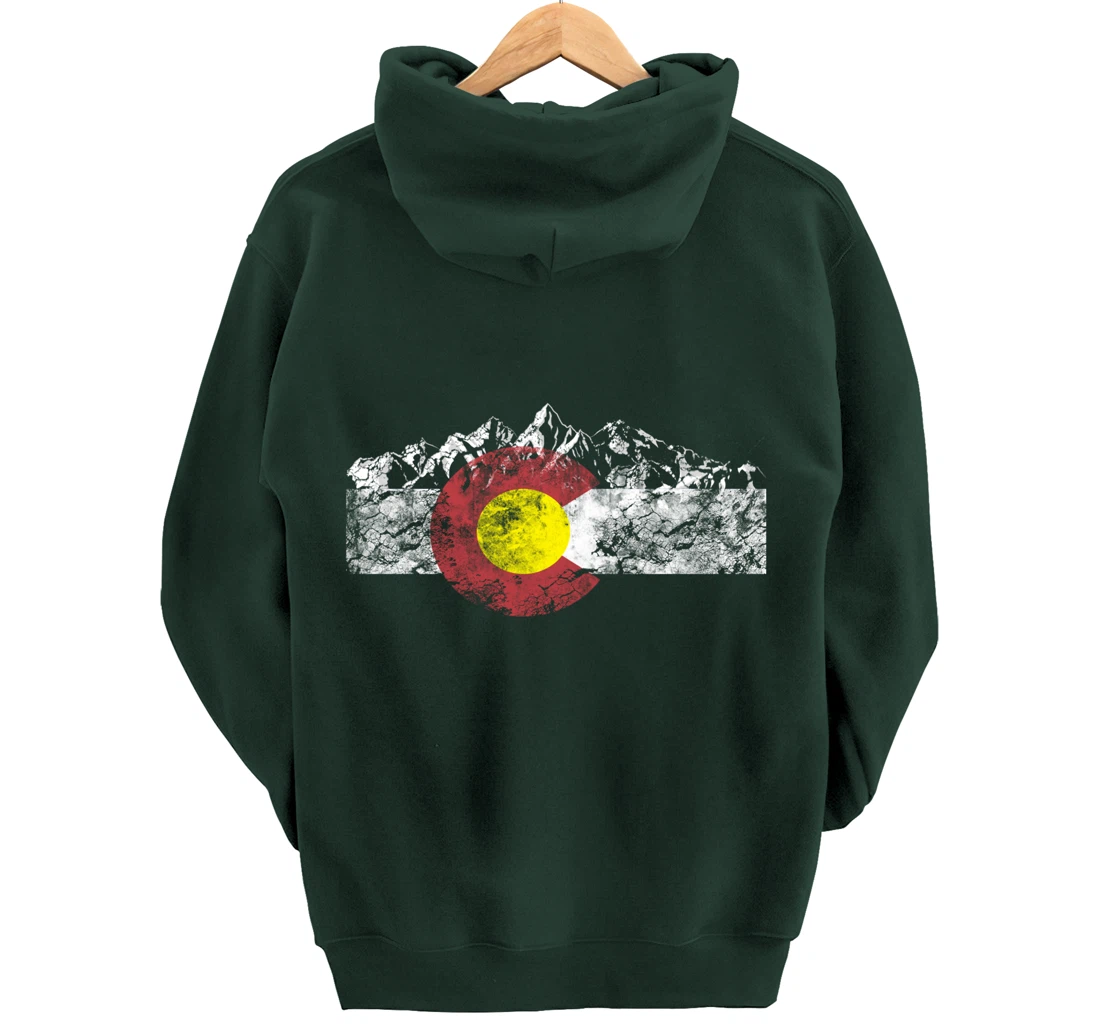 Colorado Flag and Mountains - Rocky Mountains Pullover Hoodie