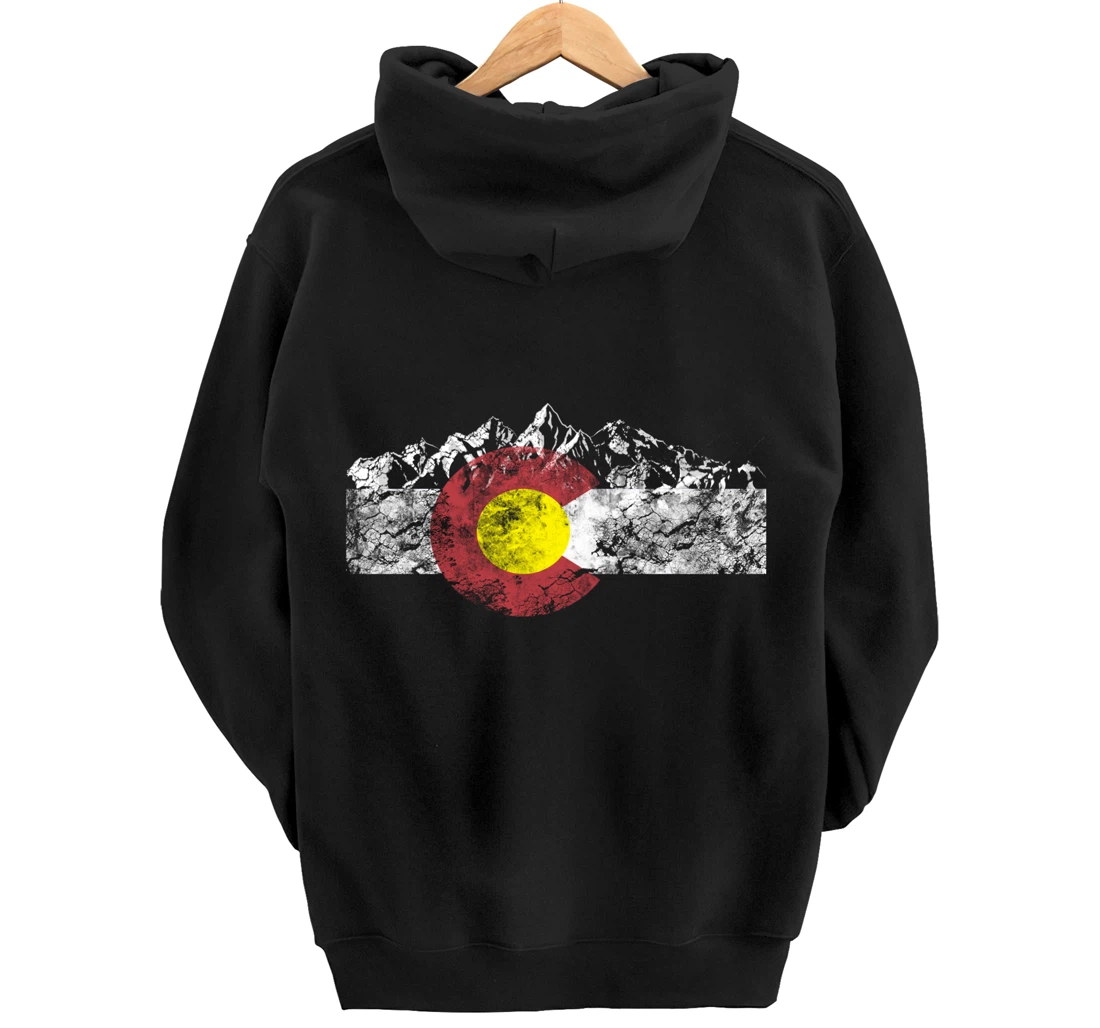 Colorado Flag and Mountains - Rocky Mountains Pullover Hoodie
