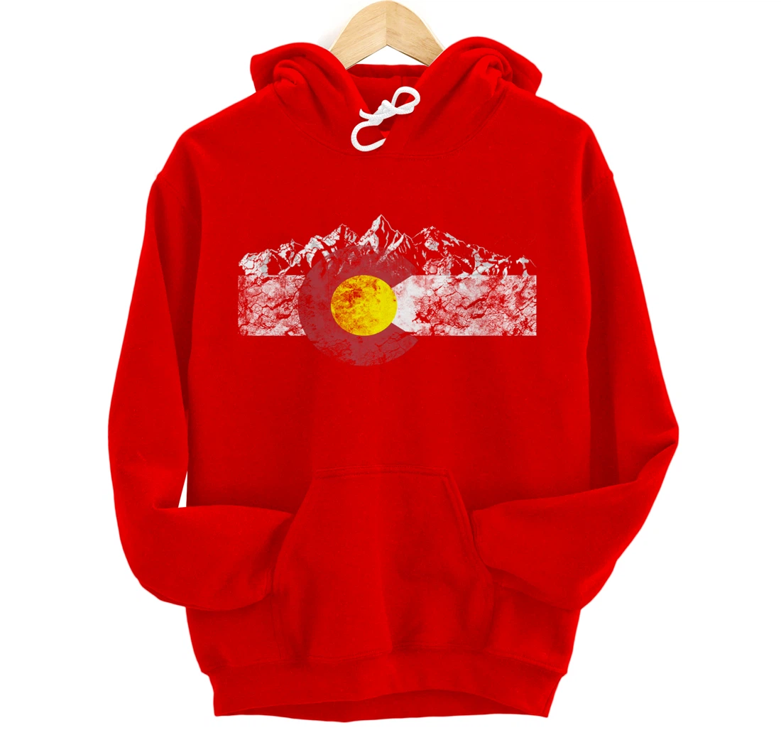 Colorado Flag and Mountains - Rocky Mountains Pullover Hoodie