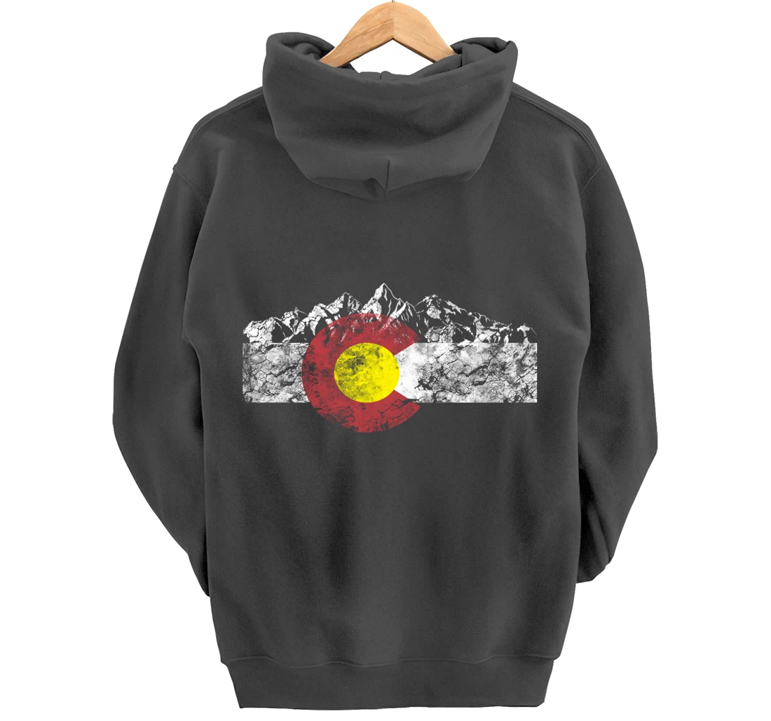 Colorado Flag and Mountains - Rocky Mountains Pullover Hoodie