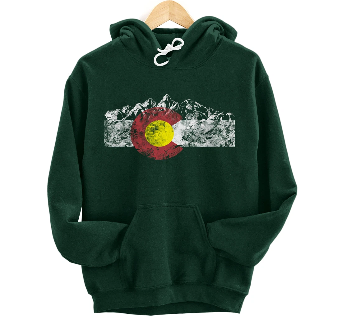 Colorado Flag and Mountains - Rocky Mountains Pullover Hoodie