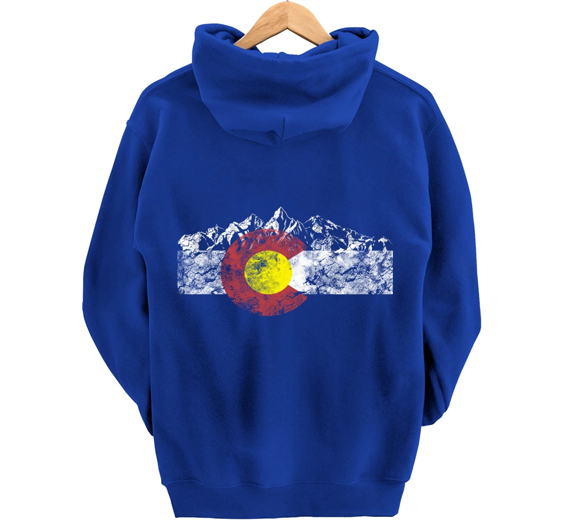 Colorado Flag and Mountains - Rocky Mountains Pullover Hoodie