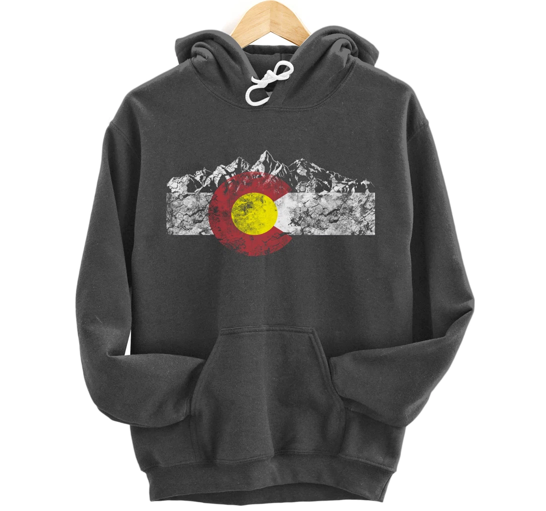 Colorado Flag and Mountains - Rocky Mountains Pullover Hoodie