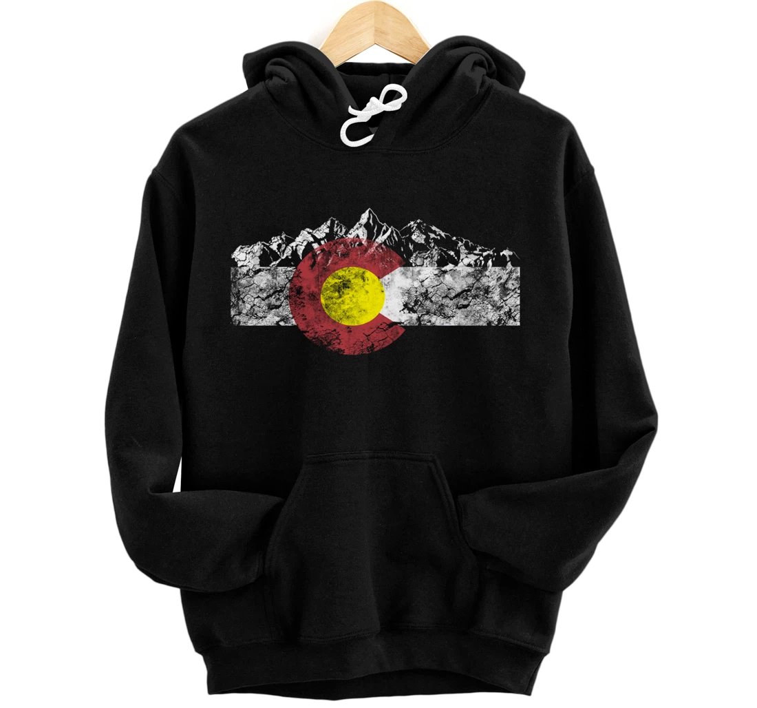 Colorado Flag and Mountains - Rocky Mountains Pullover Hoodie
