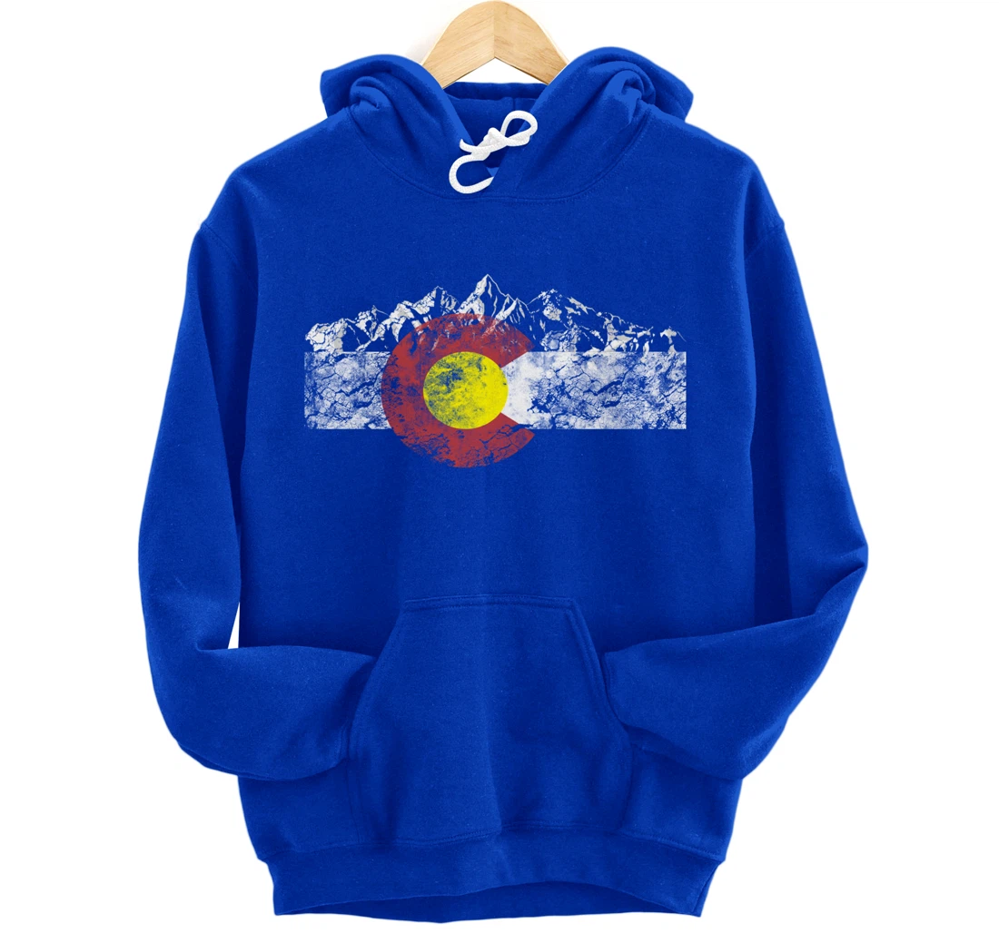 Colorado Flag and Mountains - Rocky Mountains Pullover Hoodie