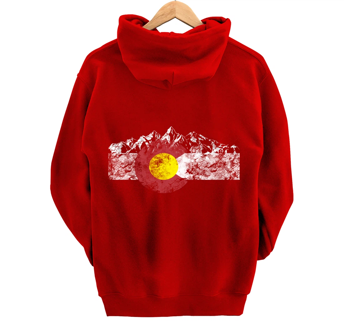 Colorado Flag and Mountains - Rocky Mountains Pullover Hoodie