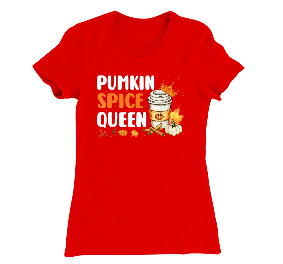 Pumpkin Spice Queen Maple Drink Crown Coffee Cup Fall Autumn T-Shirt, Women T-Shirt