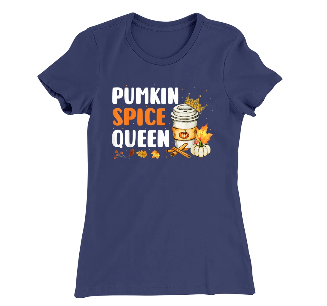 Pumpkin Spice Queen Maple Drink Crown Coffee Cup Fall Autumn T-Shirt, Women T-Shirt
