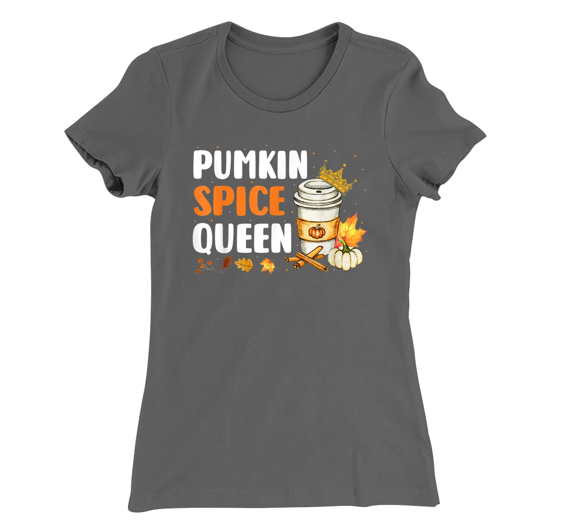 Pumpkin Spice Queen Maple Drink Crown Coffee Cup Fall Autumn T-Shirt, Women T-Shirt