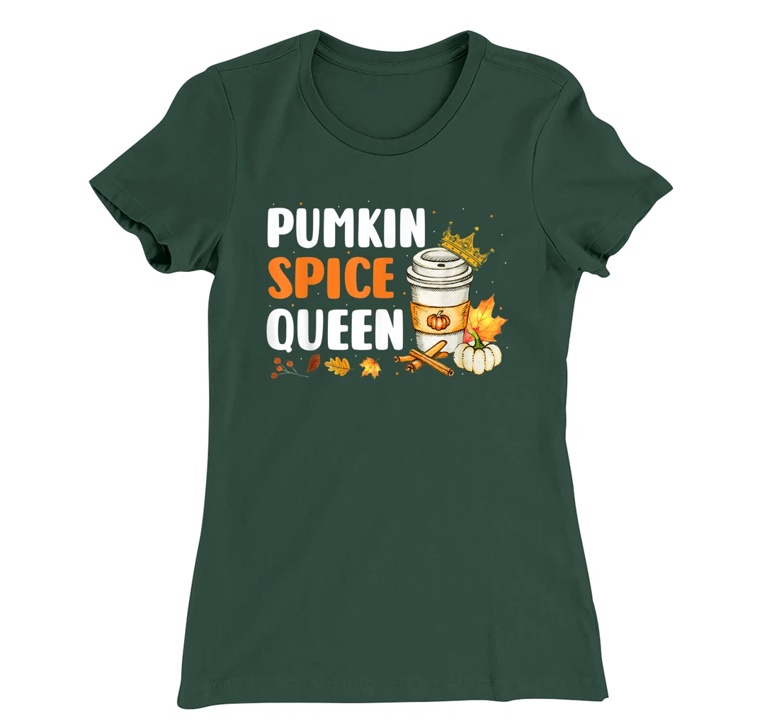 Pumpkin Spice Queen Maple Drink Crown Coffee Cup Fall Autumn T-Shirt, Women T-Shirt