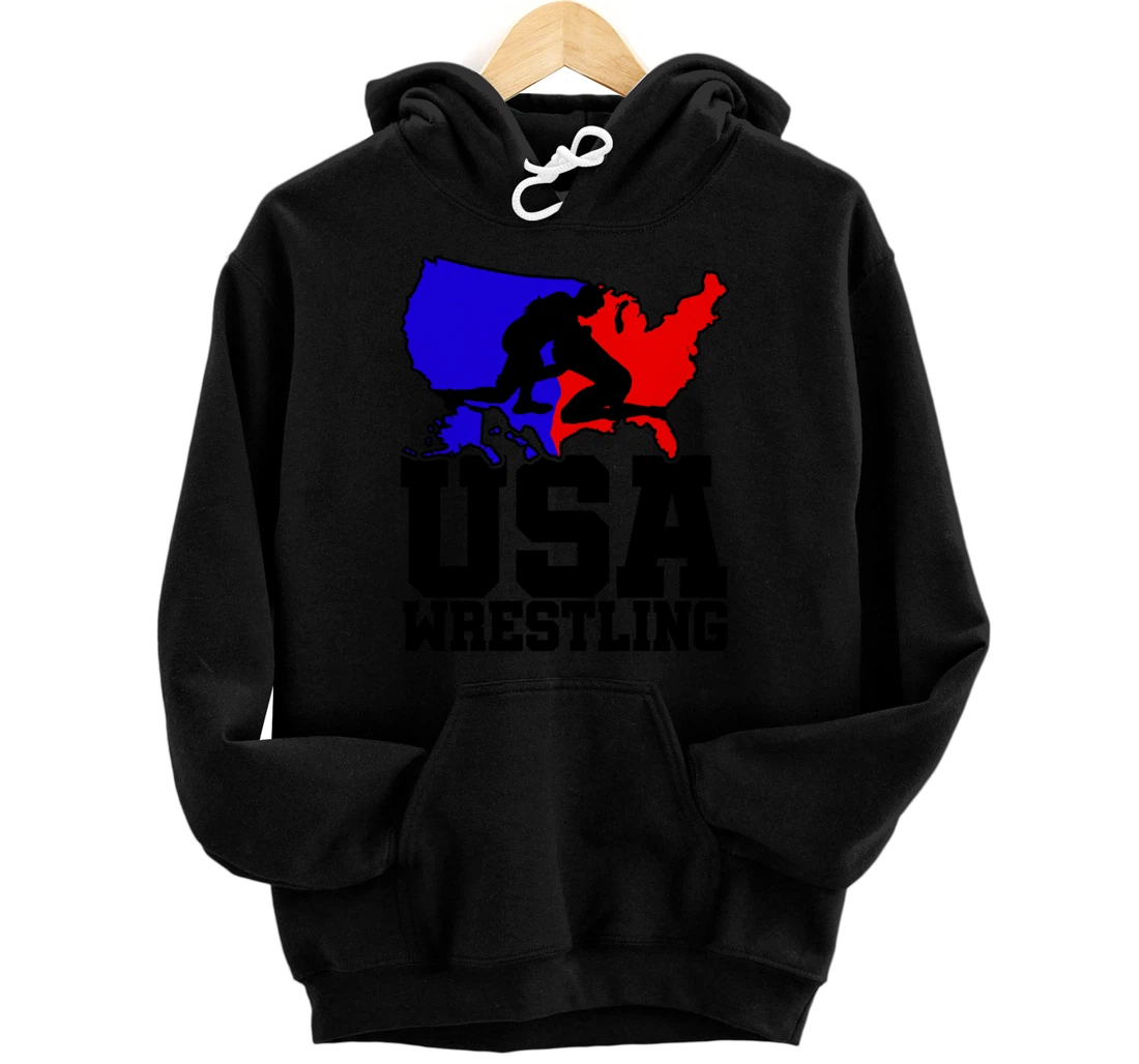 USA Wrestling Patriotic American Flag Sports Wrestling Pullover Hoodie