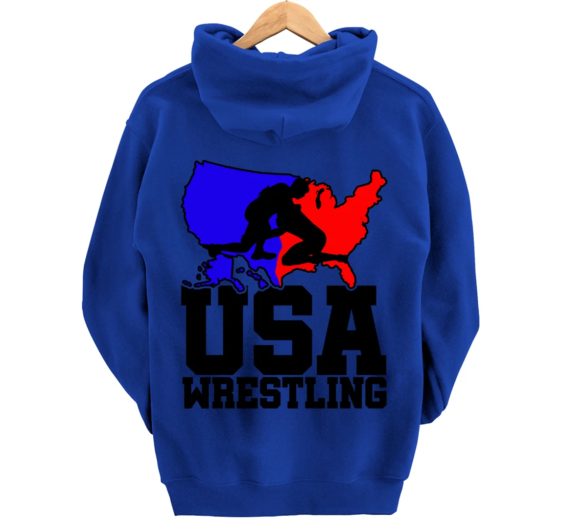 USA Wrestling Patriotic American Flag Sports Wrestling Pullover Hoodie