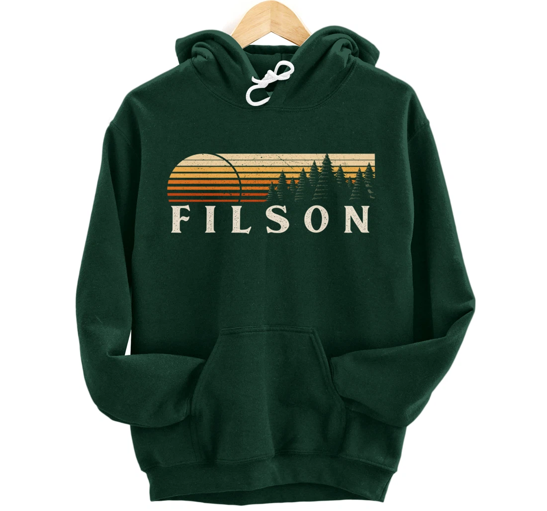 Filson, IL Vintage Evergreen Sunset Eighties Retro Pullover Hoodie