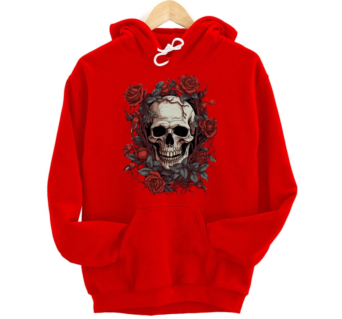 Rose Skeleton Skull Hand Red Flower rose Pullover Hoodie