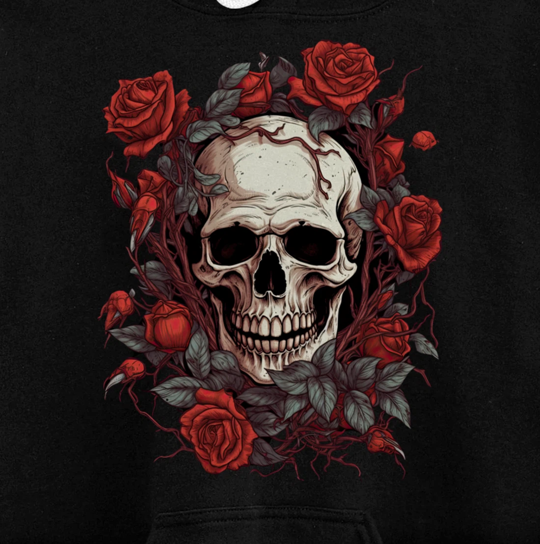 Rose Skeleton Skull Hand Red Flower rose Pullover Hoodie