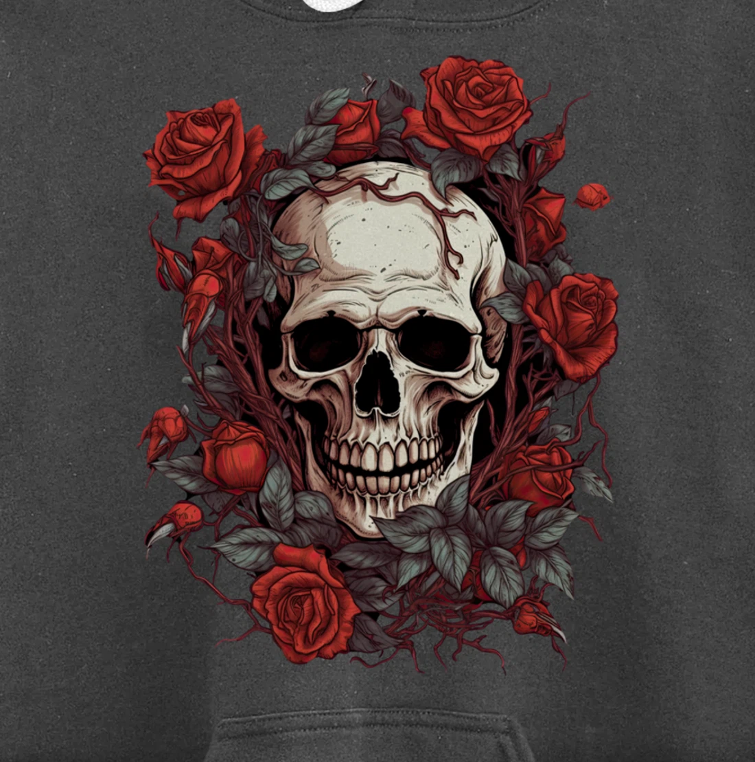 Rose Skeleton Skull Hand Red Flower rose Pullover Hoodie