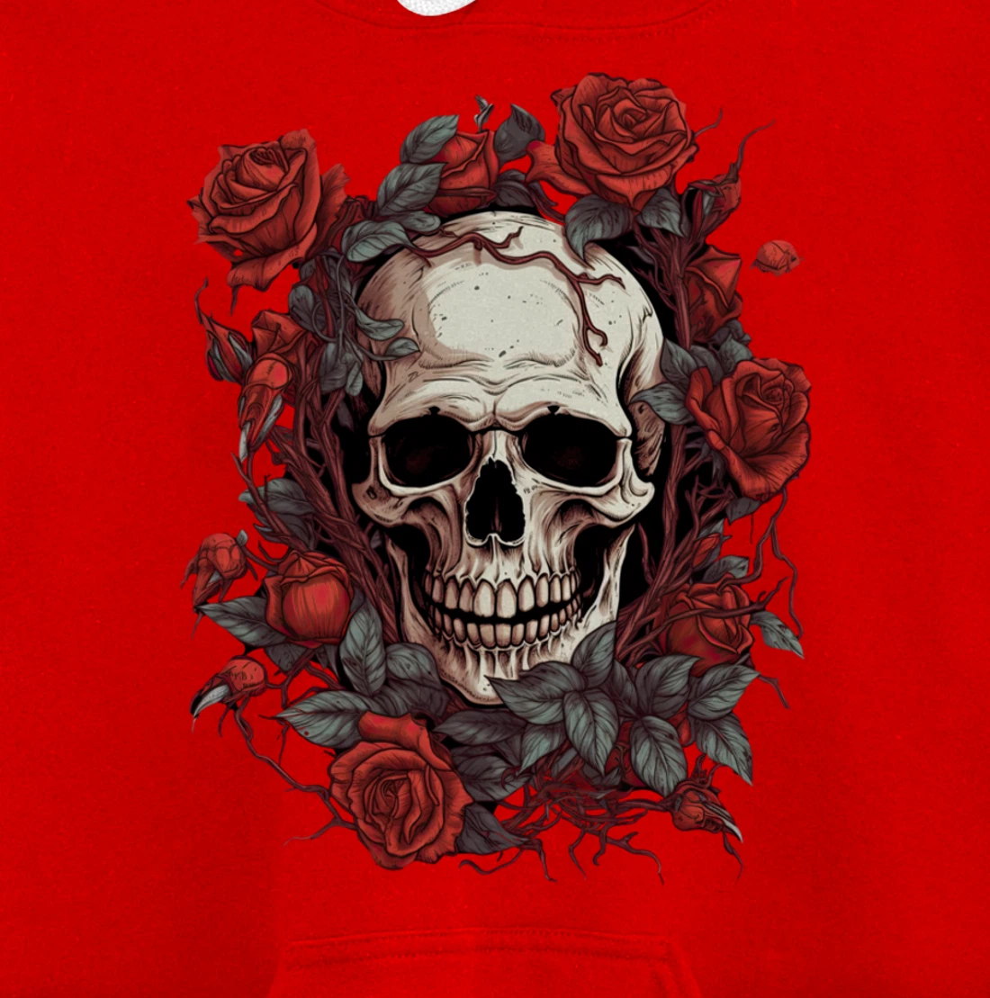 Rose Skeleton Skull Hand Red Flower rose Pullover Hoodie