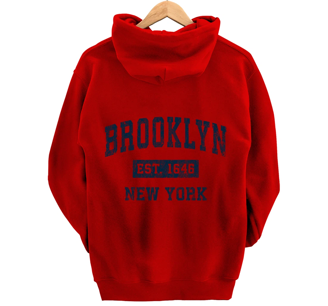 Brooklyn New York NY Vintage Sports Design Navy Print Pullover Hoodie