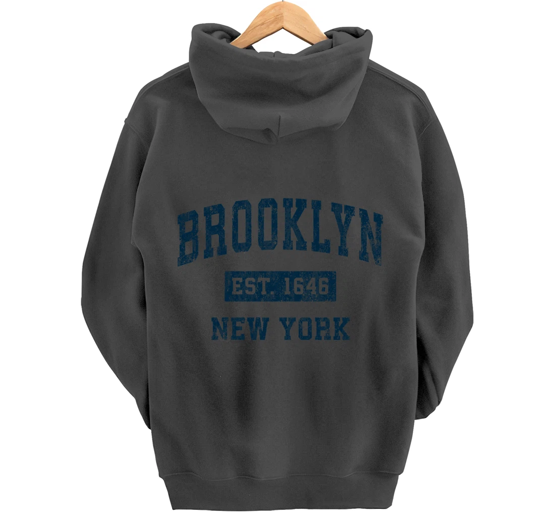 Brooklyn New York NY Vintage Sports Design Navy Print Pullover Hoodie