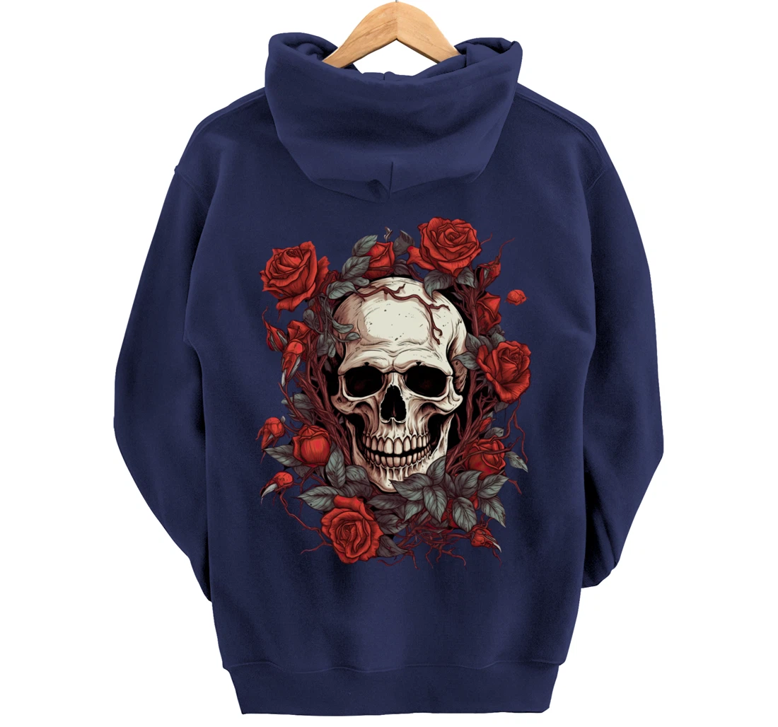 Rose Skeleton Skull Hand Red Flower rose Pullover Hoodie