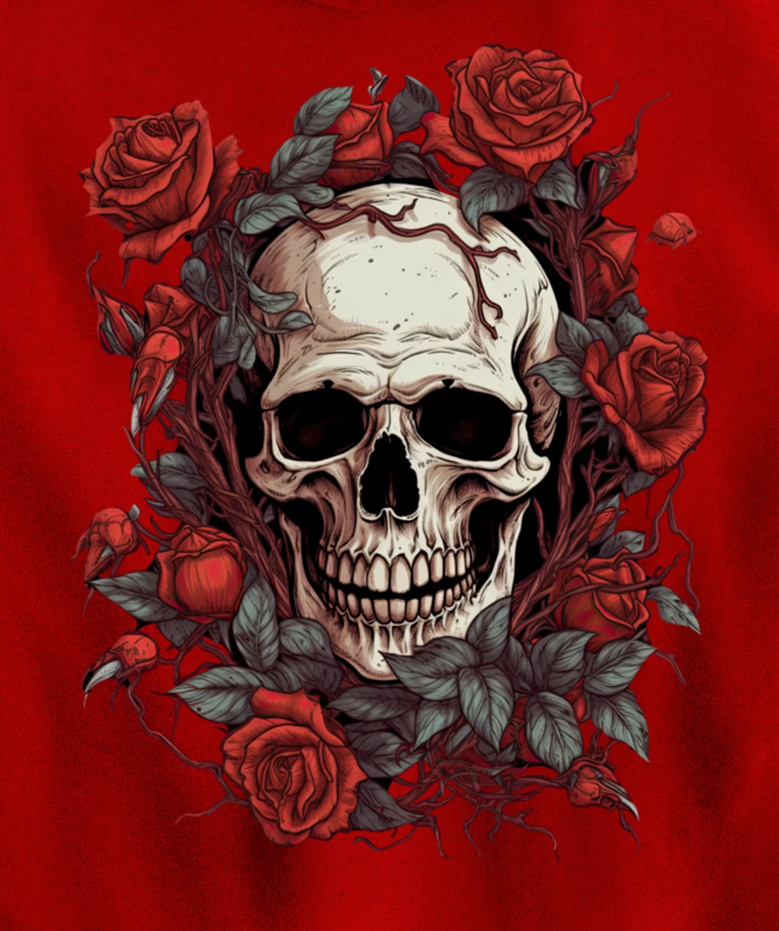 Rose Skeleton Skull Hand Red Flower rose Pullover Hoodie