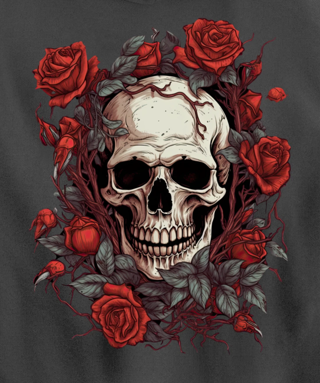 Rose Skeleton Skull Hand Red Flower rose Pullover Hoodie