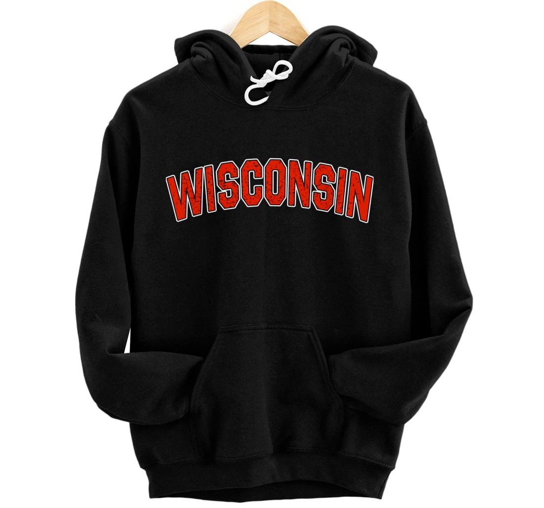 Retro Vintage Wisconsin State Wisconsin Varsity Pullover Hoodie