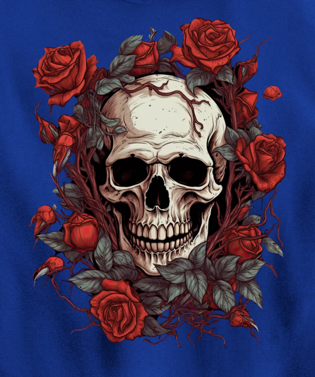 Rose Skeleton Skull Hand Red Flower rose Pullover Hoodie