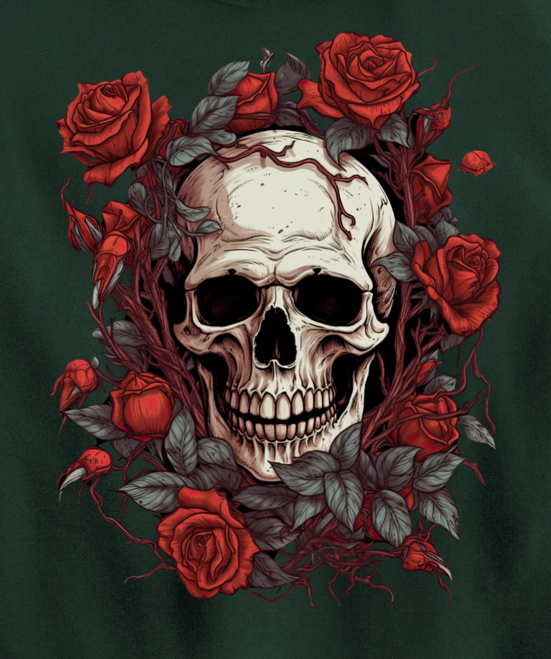 Rose Skeleton Skull Hand Red Flower rose Pullover Hoodie