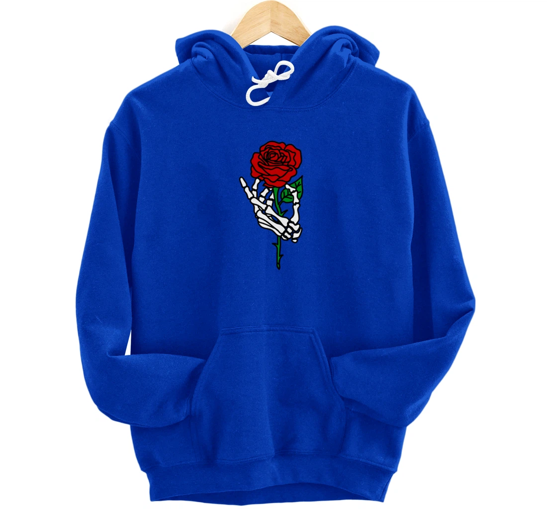 Skeleton Hand Holding Rose Hoodie, Tattoo Hoodies Pullover Hoodie