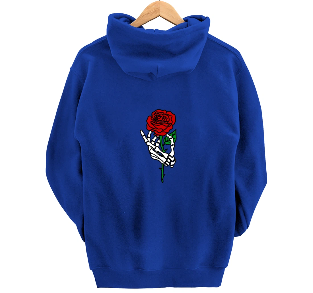 Skeleton Hand Holding Rose Hoodie, Tattoo Hoodies Pullover Hoodie