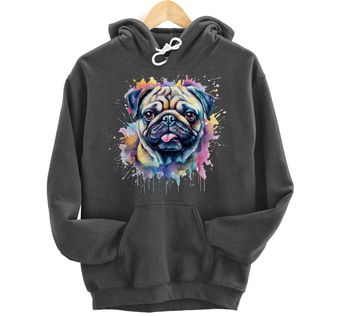 Pug Watercolor Dog For Pug Lovers Pullover Hoodie