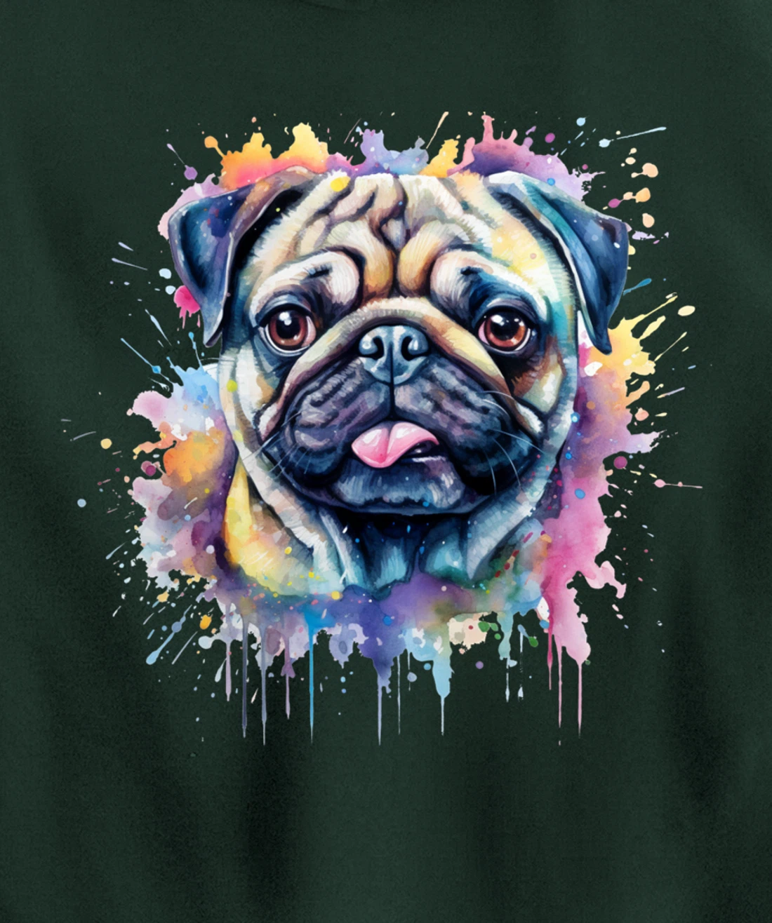 Pug Watercolor Dog For Pug Lovers Pullover Hoodie