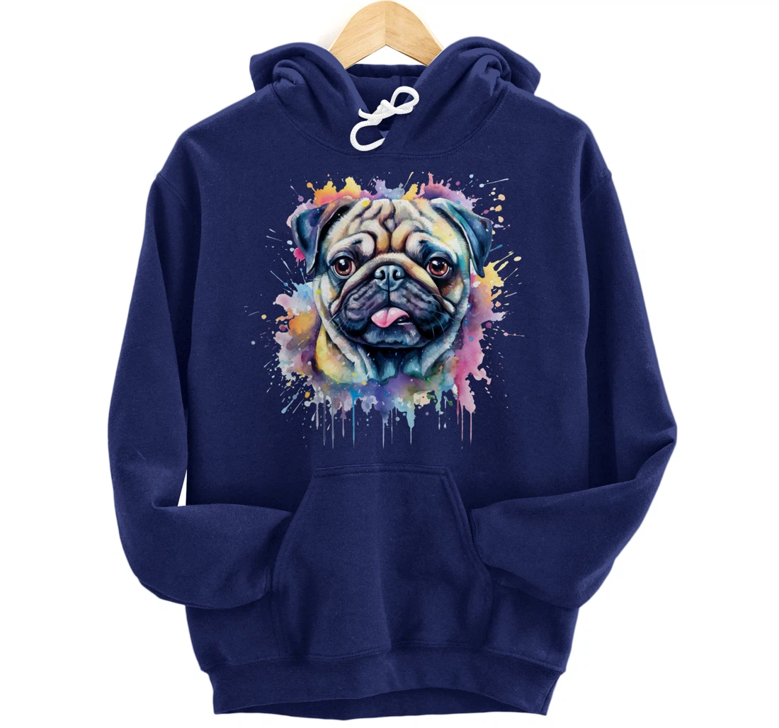Pug Watercolor Dog For Pug Lovers Pullover Hoodie