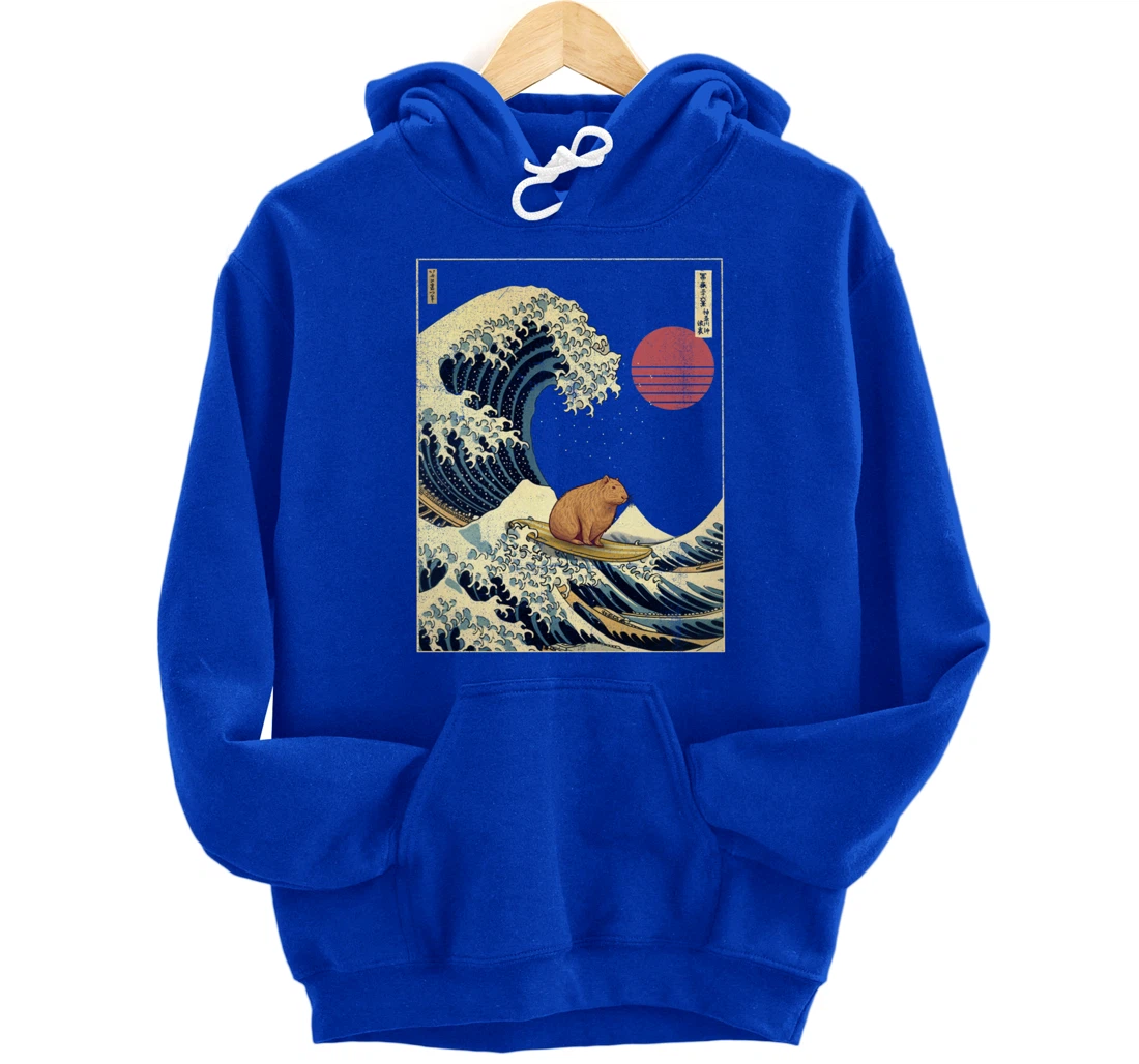 Capybara Kanagawa Wave Funny Surf Animal Pullover Hoodie