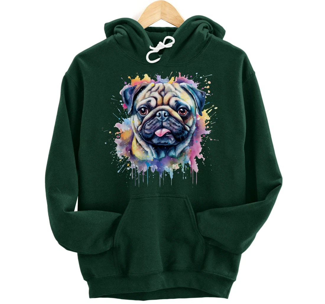 Pug Watercolor Dog For Pug Lovers Pullover Hoodie