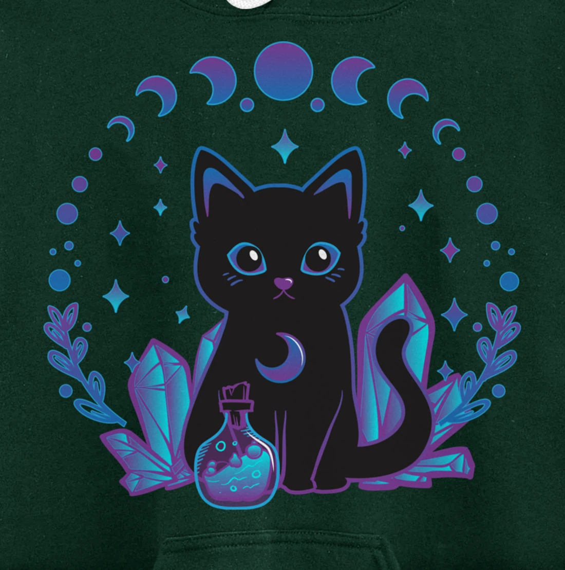 Cute Witchy Black Cat Crystal Alchemy Kawaii Pastel Goth Pullover Hoodie