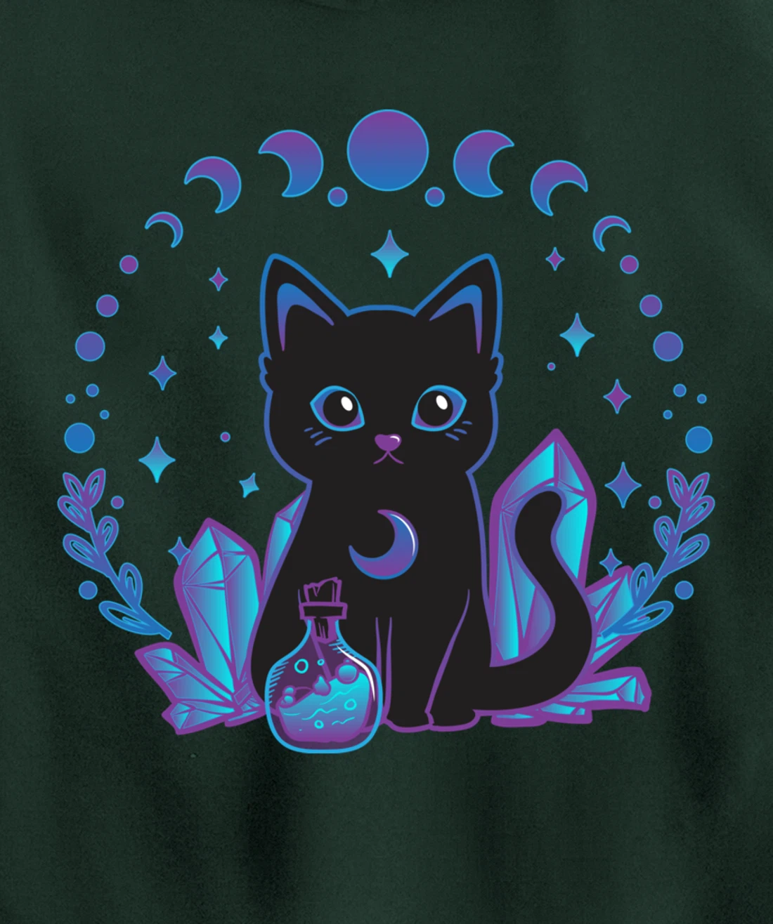 Cute Witchy Black Cat Crystal Alchemy Kawaii Pastel Goth Pullover Hoodie