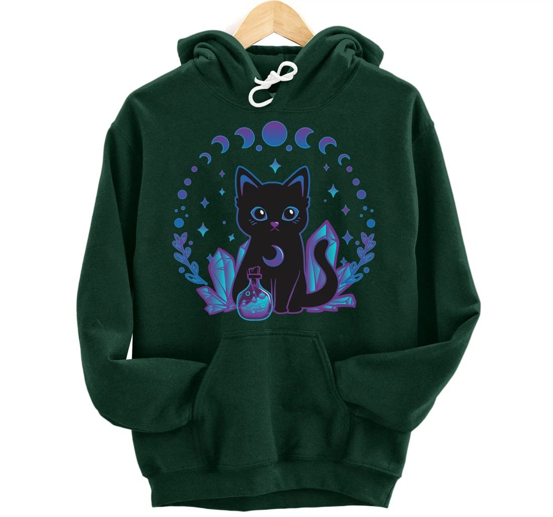 Cute Witchy Black Cat Crystal Alchemy Kawaii Pastel Goth Pullover Hoodie