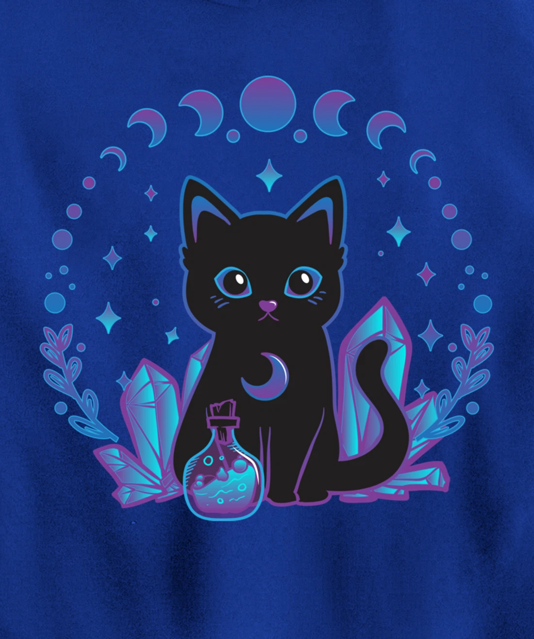 Cute Witchy Black Cat Crystal Alchemy Kawaii Pastel Goth Pullover Hoodie