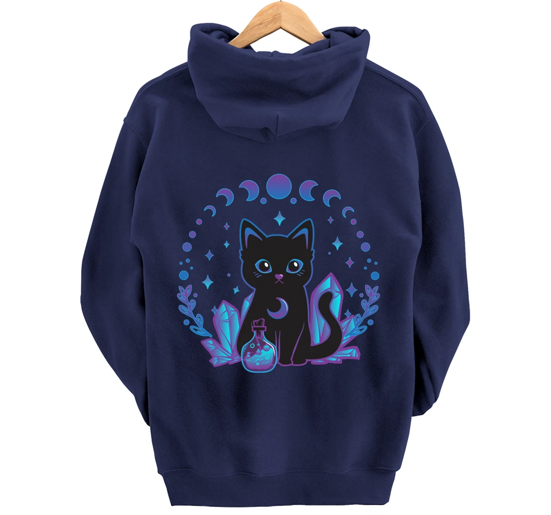 Cute Witchy Black Cat Crystal Alchemy Kawaii Pastel Goth Pullover Hoodie