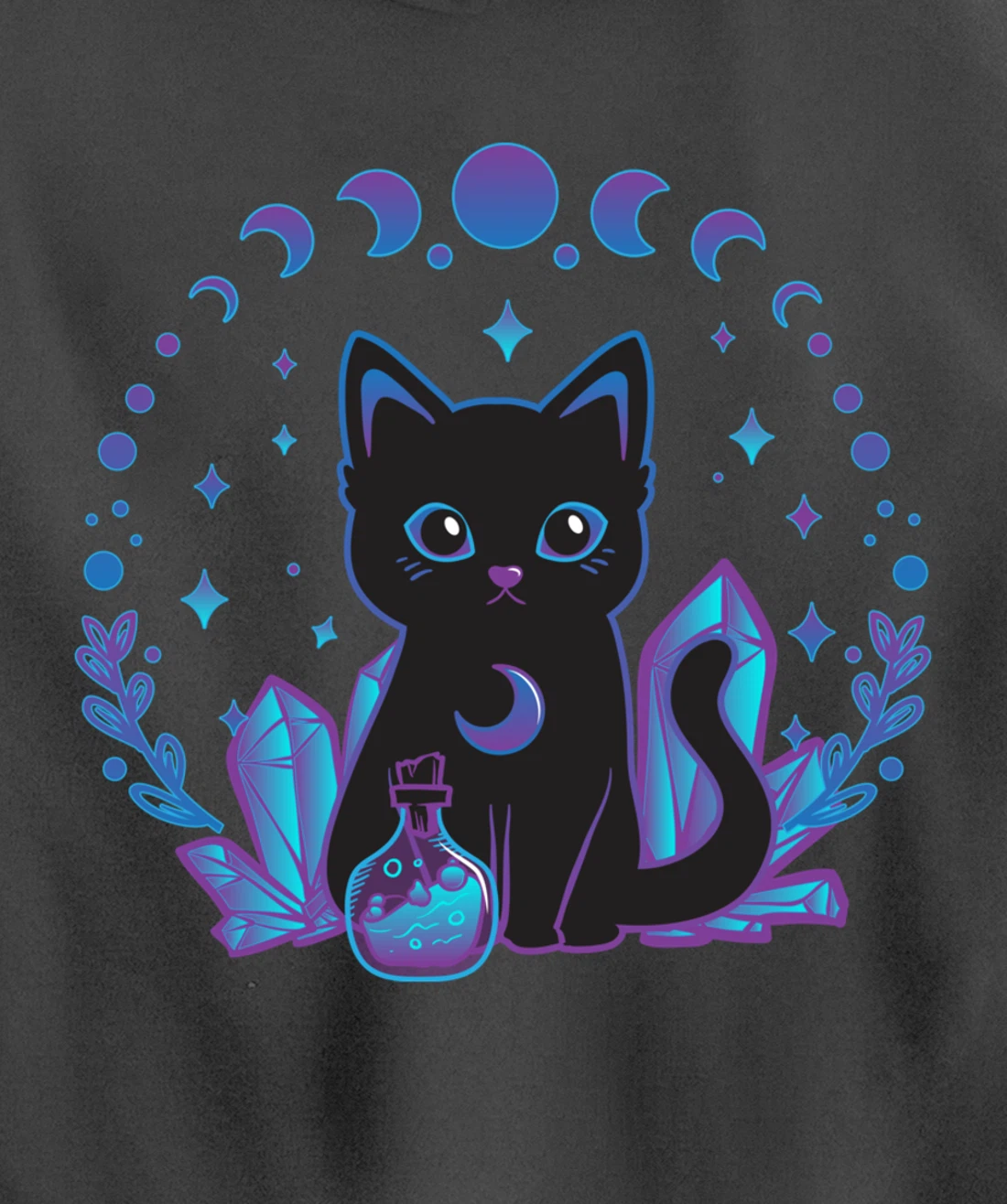 Cute Witchy Black Cat Crystal Alchemy Kawaii Pastel Goth Pullover Hoodie