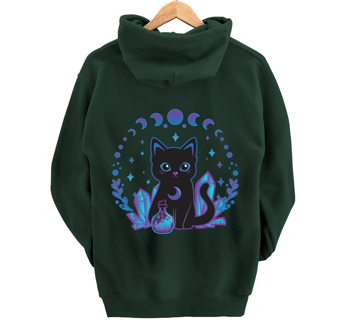 Cute Witchy Black Cat Crystal Alchemy Kawaii Pastel Goth Pullover Hoodie