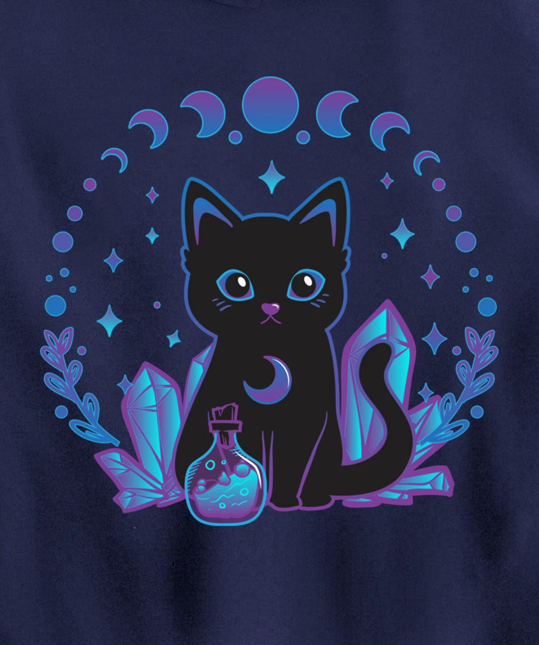 Cute Witchy Black Cat Crystal Alchemy Kawaii Pastel Goth Pullover Hoodie